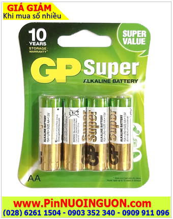 GP SUPER 15AUOQ-U4; Pin AA 1.5v Alkaline GP SUPER 15AUOQ-U4 chính hãng _Vỉ 4 viên